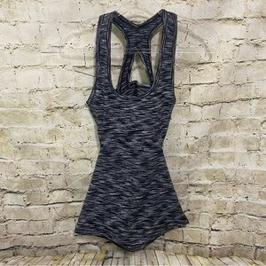 Mono B Black White Heathered Cut Out Stretch Athletic Dress Tank